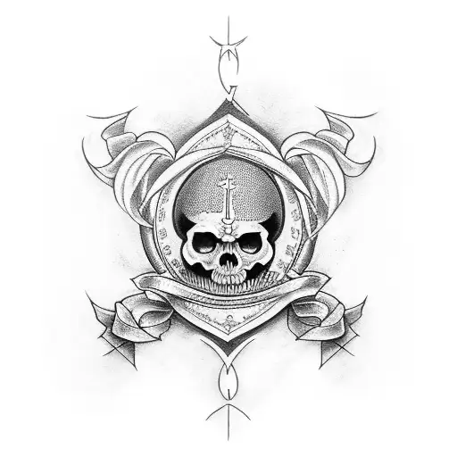 A croos on calvary hill include the words "Via et veritas et vita" tattoo design idea