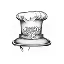 A whimsical chef hat surrounded by swirling wine glasses tattoo design idea