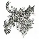 An abstract design combining animal prints and floral elements with musical symbols tattoo design idea