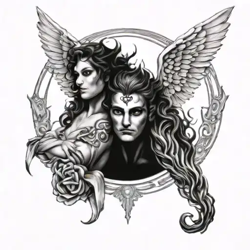 Gemini angel And devil tattoo design idea