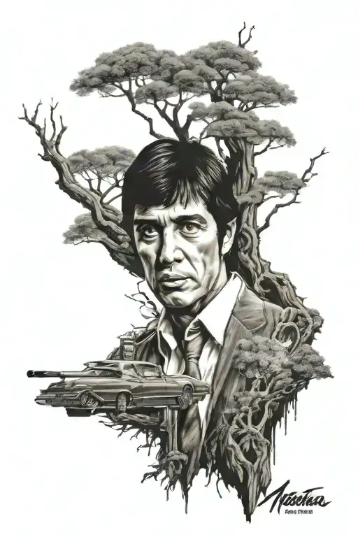 Tony Montana and Tree tattoo design idea