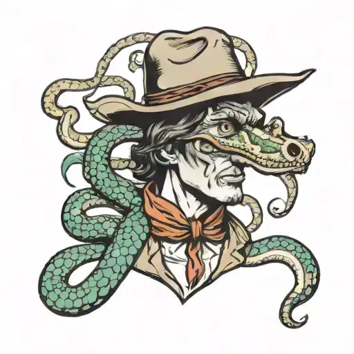 Cowboy and a rattlesnake in dallas tattoo design idea