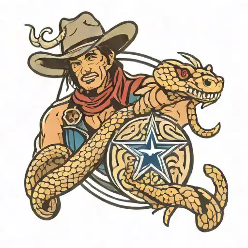 Cowboy and a rattlesnake in dallas cowboys logo tattoo design idea