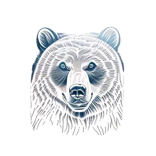 thin line family cabin, mountains, grizzly bear  tattoo design idea