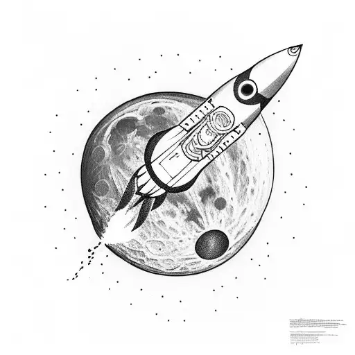 rocket flying from the earth to the moon tattoo design idea