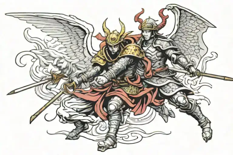 Angels and Demons in Samurai Warriors   tattoo design idea