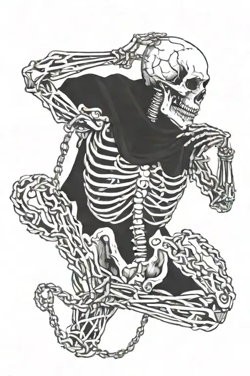 complete skeleton dancing wrapped in chains tattoo design idea