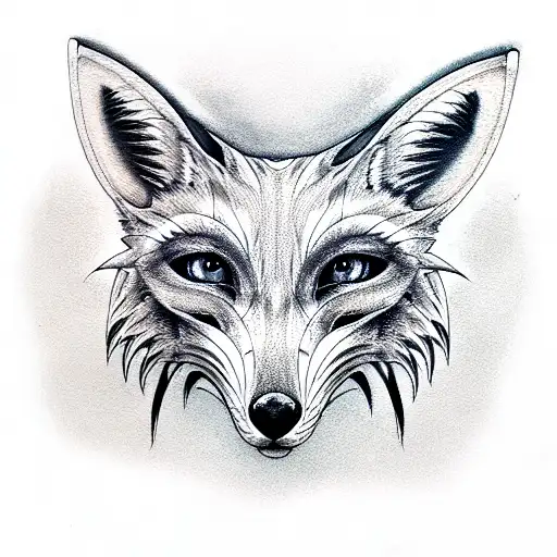 Generate a realistic fox skull on a human female body tattoo design idea
