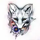 Generate a realistic fox skull on a human female body tattoo design idea
