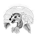A mongoose surrounded by vibrant Caribbean flowers and palm trees tattoo design idea
