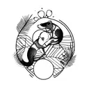 A mongoose surrounded by vibrant Caribbean flowers and palm trees tattoo design idea