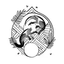 A mongoose surrounded by vibrant Caribbean flowers and palm trees tattoo design idea