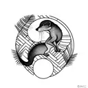 A mongoose surrounded by vibrant Caribbean flowers and palm trees tattoo design idea