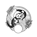 A mongoose surrounded by vibrant Caribbean flowers and palm trees tattoo design idea