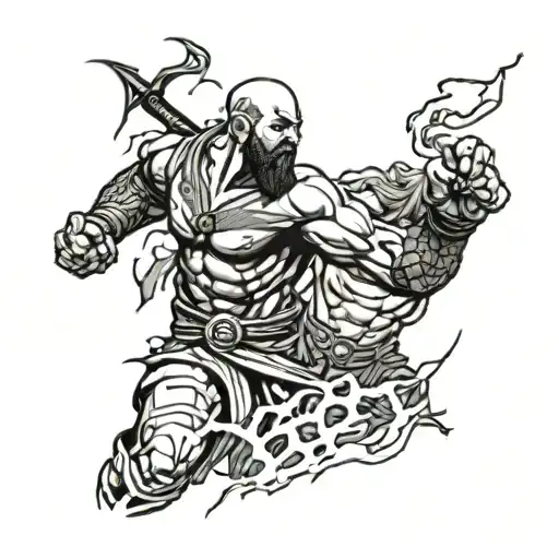 tattoo of kratos and Zeus wielding a lightning tattoo design idea