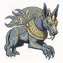 A depiction of Anubis with features inspired by Hades, the Greek god of the underworld, such as a dark cloak tattoo design idea