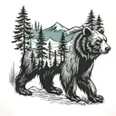bear forest scene tattoo design idea