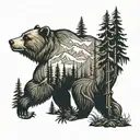 bear forest scene tattoo design idea