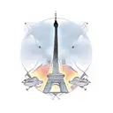 Statue of Liberty hovering over the Eiffel tower tattoo design idea