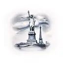 Statue of Liberty hovering over the Eiffel tower tattoo design idea