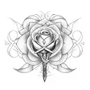 arabian sword with a rose handle and twelve petals around the sword tattoo design idea