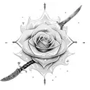 arabian sword with a rose handle and twelve petals around the sword tattoo design idea
