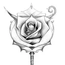 arabian sword with a rose handle and twelve petals around the sword tattoo design idea