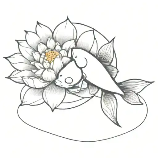 yin yang koi fish swimming around a white lotus flower tattoo design idea