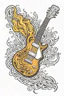 A guitar shredding through flames, with a WWE championship belt wrapped around the neck tattoo design idea