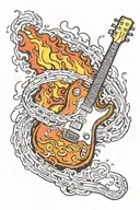A guitar shredding through flames, with a WWE championship belt wrapped around the neck tattoo design idea