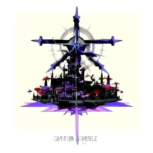 Cyber sigilism dark castle tattoo design idea