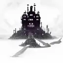 Cyber sigilism dark castle in the underworld thunderstorm tattoo design idea