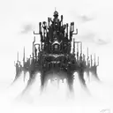 Cyber sigilism dark castle in the underworld thunderstorm tattoo design idea