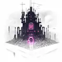 Cyber sigilism dark castle in the underworld thunderstorm tattoo design idea