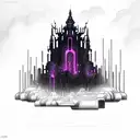 Cyber sigilism dark castle in the underworld thunderstorm tattoo design idea