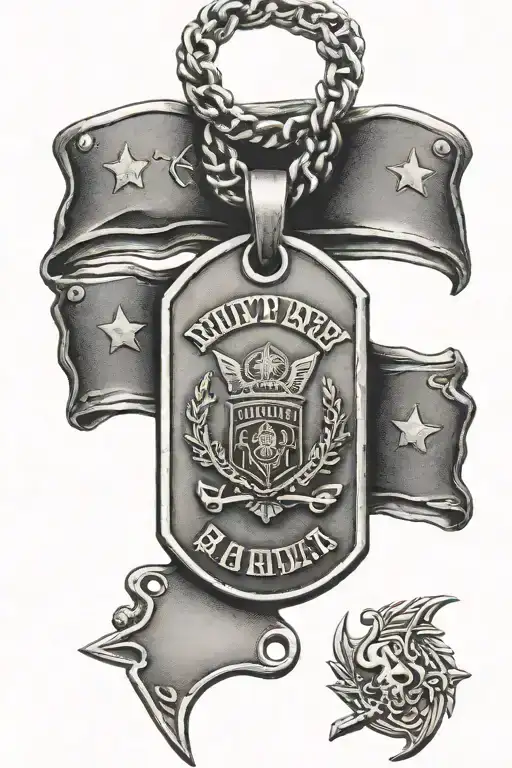 military dog tag with the individual's name written tattoo design idea