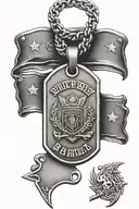 military dog tag with the individual's name written tattoo design idea