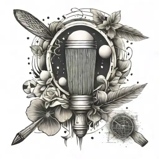 Combine elements of badminton, video games, and music into a sleeve tattoo representing the client's interests tattoo design idea