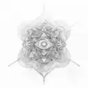 A psychedelic tattoo inspired by Psytrance music, incorporating elements of history and science geomatric art Metatron tattoo design idea