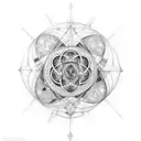 A psychedelic tattoo inspired by Psytrance music, incorporating elements of history and science geomatric art Metatron tattoo design idea