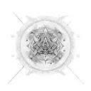 A psychedelic tattoo inspired by Psytrance music, incorporating elements of history and science geomatric art Metatron tattoo design idea