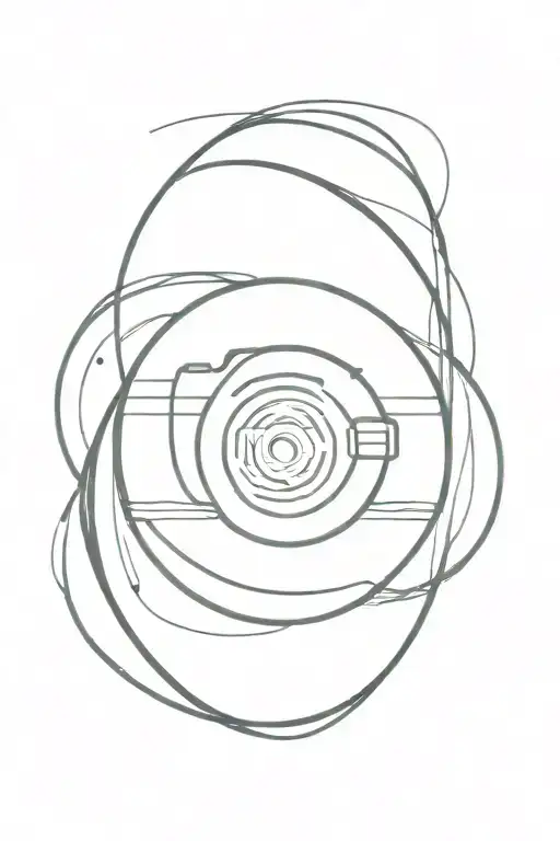 A minimalist tattoo of a camera lens surrounded by ocean waves, symbolizing a passion for photography and the ocean tattoo design idea