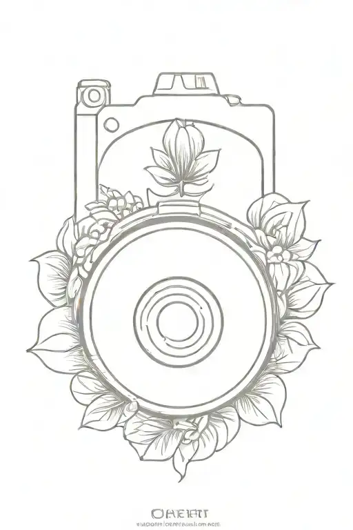 A minimalist tattoo of a flower-filled camera lens, symbolizing a passion for photography and a love for flowers tattoo design idea