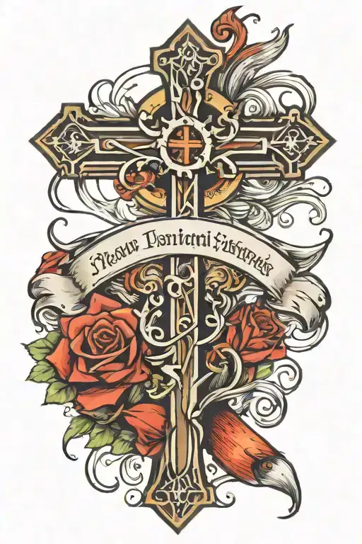 Christian cross with fishing hook with bible verse  tattoo design idea