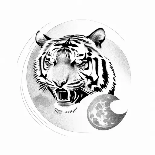 tiger fights dragon under the moon tattoo design idea