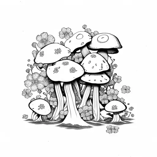 Cherry Blossom, mushrooms, trippy vibe tattoo design idea
