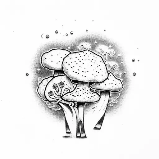 Cherry Blossom, mushrooms, trippy vibe tattoo design idea