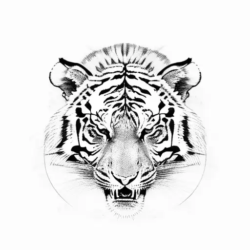 A roaring tiger with the word 'honor' incorporated into its stripes tattoo design idea