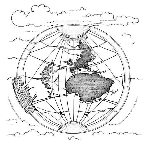 A bohemian-inspired map of the world with intricate dotwork detailing tattoo design idea