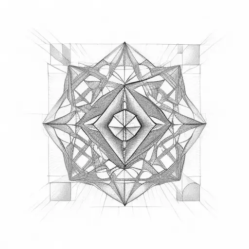 The design incorporates a three-dimensional cube stylized into a geometric pattern. The cube can be positioned in the ce tattoo design idea